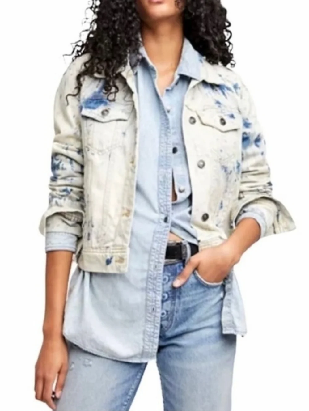 Free People Rumors Denim Jean Jacket- Jones Tie Dye Blue - Picture 1 of 13
